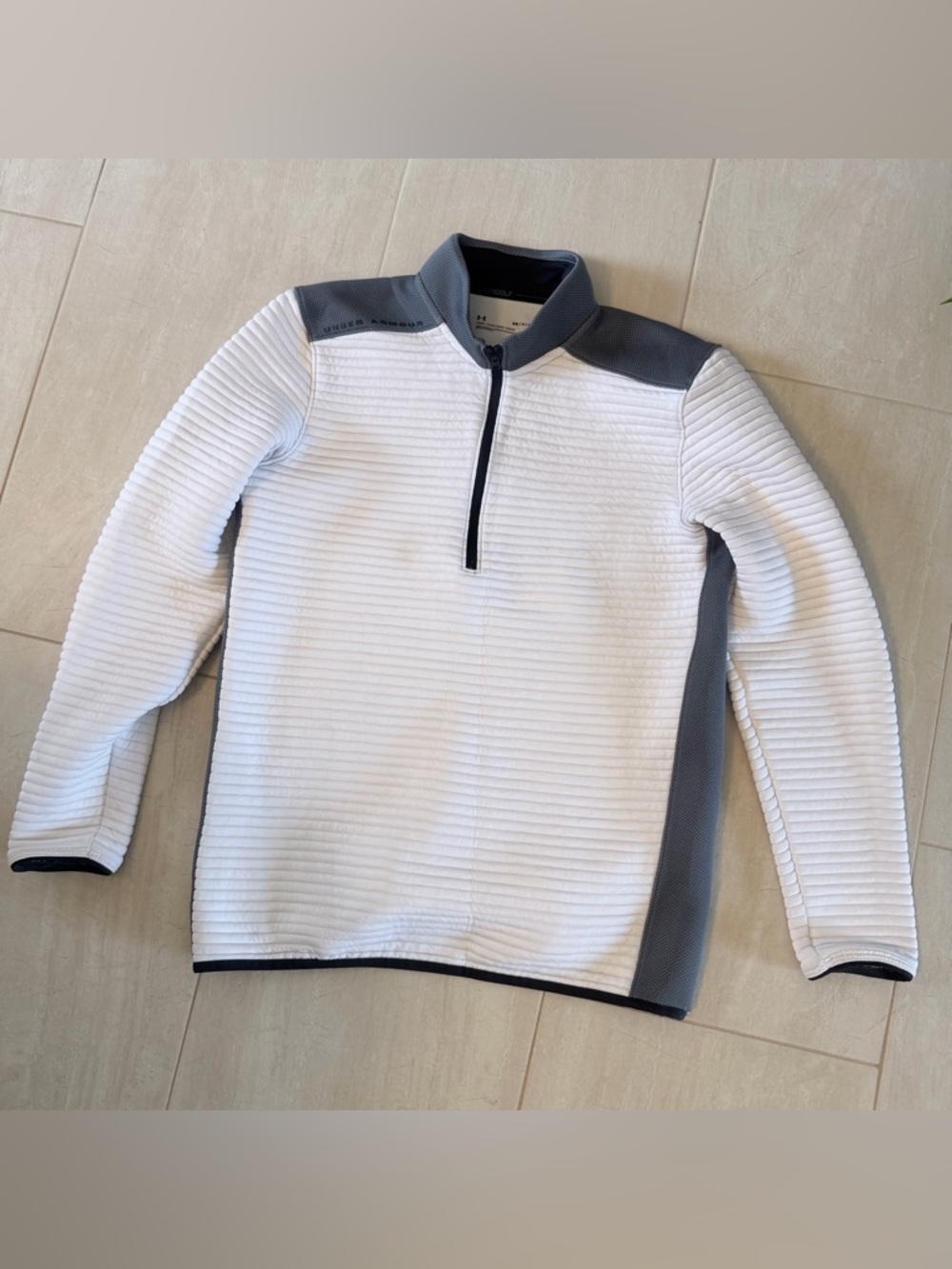 Men's Under Armour Golf White and Gray Quarter-Zip Sweater - Coldgear - Small